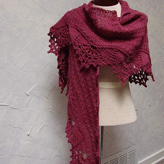 Items similar to Pattern Hand Knit Shawl with Lace Edging on Shawl ...