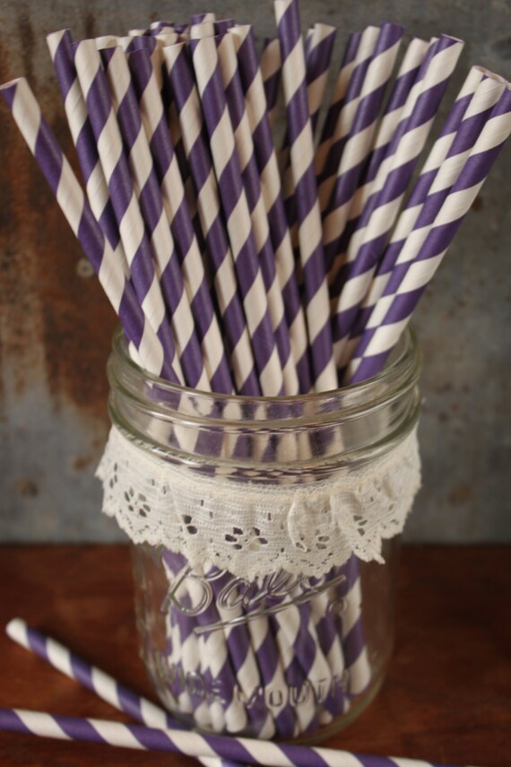 Purple Striped Paper Drinking Straws Set of 25 Il_570xn