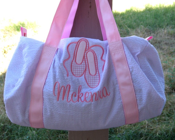 Personalized Ballet Bag Pink Seersucker Dance Duffle Monogrammed ...