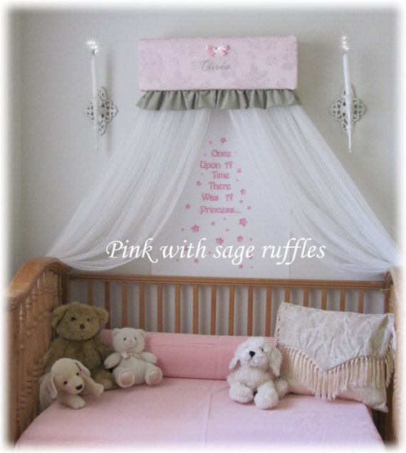 Crib BED nursery canopy cornice PERSONALIZED Embroidered Padded with ...