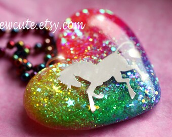Jewelry Unicorn Resin Rainbow Fantasy Necklace Heart Sparkly Horse Glitter Pendant Jewelry Unicorn Resin Rainbow Fantasy Necklace Heart Sparkly Horse Glitter Pendant