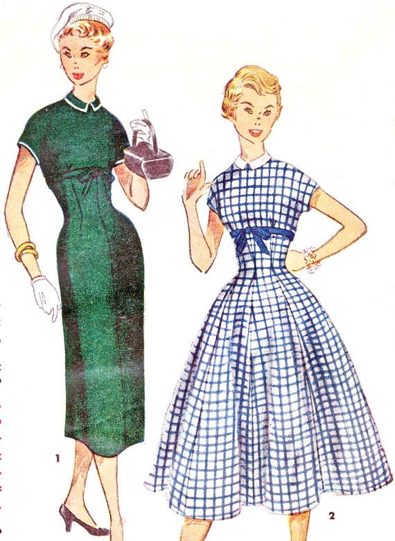 1950s Dress Pattern Simplicity 4630 Empire Waist Full Skirt or