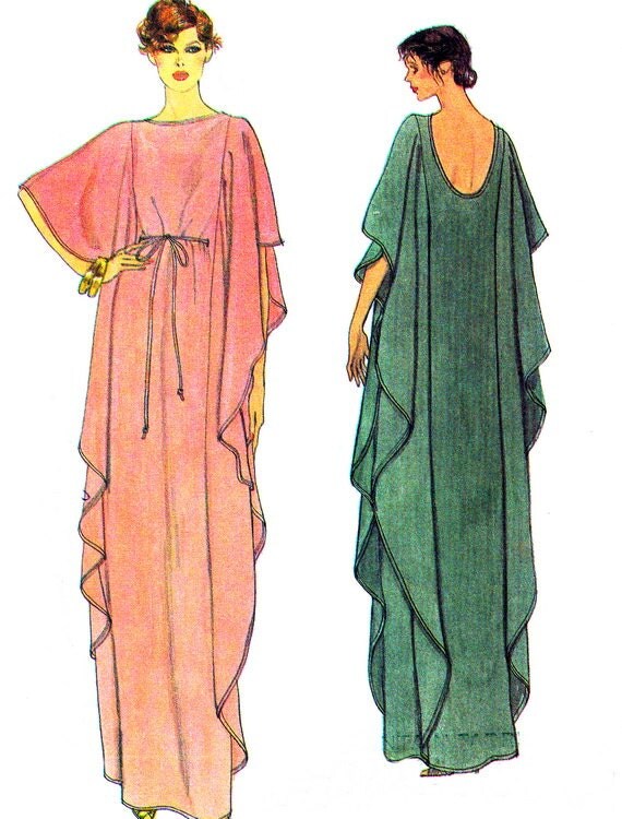 1970s Caftan Pattern Vogue 7251 Womens Long Caftan with Lowcut