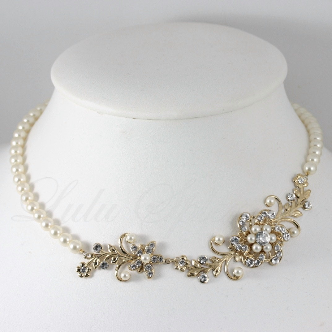 Gold Bridal Necklace Gold Wedding Jewelry Vintage Flower