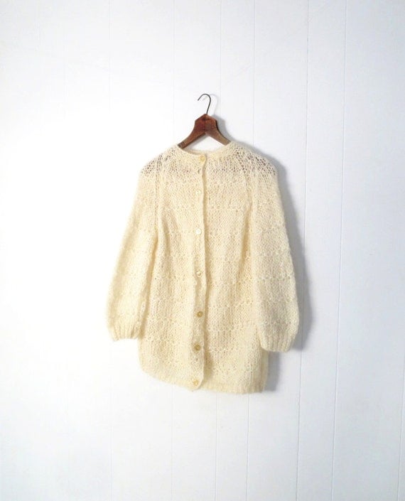 Vintage Mohair Cardigan / 1960s Sweater / Cream Cardigan