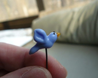 Glass Fairy garden accessories, small bird in your choice of color, fairy garden, miniature for fairy garden, terraium, plant stake MTO
