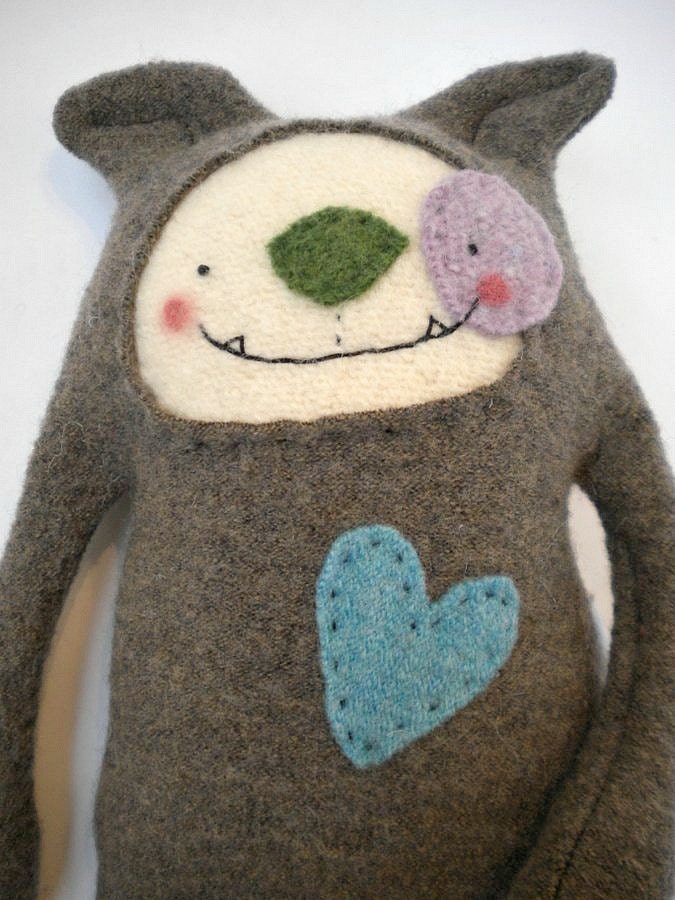 Dog Stuffed Animal Puppy from Wool Sweater Merino Upcycled