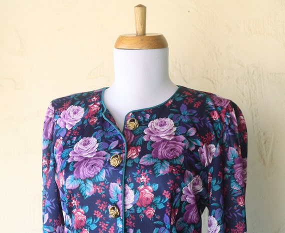 1980s cabbage rose jacket / floral 80s blouse / small