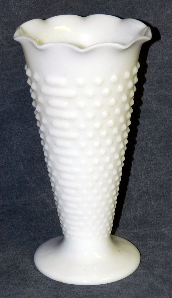 Vintage Milk Glass Vase Hobnail Fluted Rim Classic by CrabbyCats