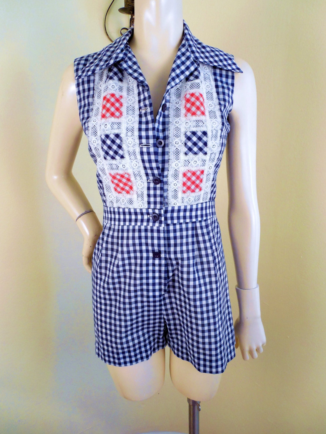 Vintage Romper Vintage Playsuit Gingham Medium Cowgirl