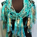 Turquoise, Aqua, Beige & Tan Silk and Seacell Handmade Crochet Scarf