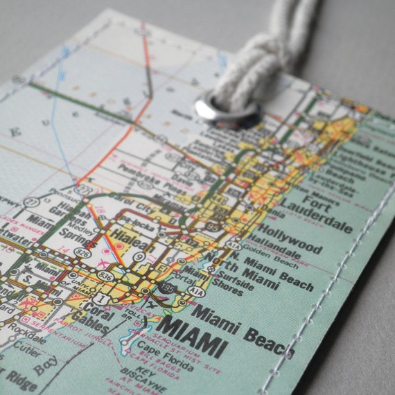 Miami Florida luggage tag made with original map by Marmalime