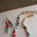 Mother of Pearl, Creamy White Bead Chips, Red Turquoise Glass Round Beads, Choker, Necklace with Earrings, Affordable Jewelry