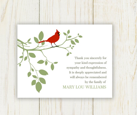 Red Bird Funeral Thank You Card Digital sympathy card