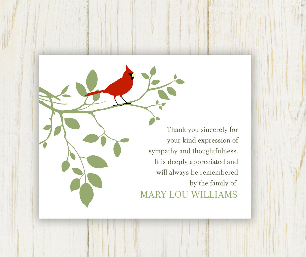 Red Bird Funeral Thank You Card Digital sympathy card