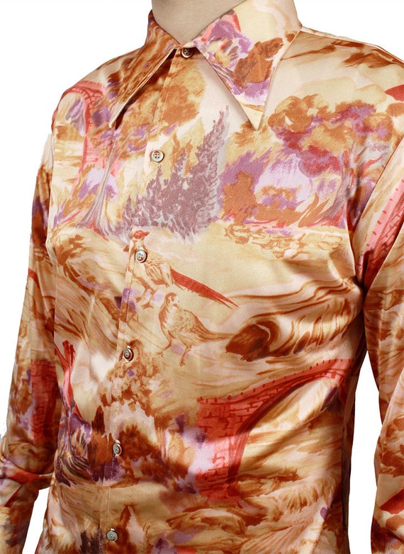 Mens Vintage Shirt Sz M 15 15.5 70s Brown Pink by HepCatClothes