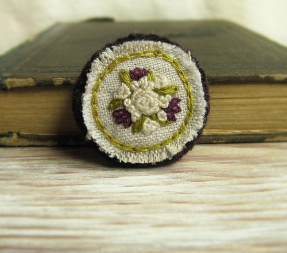 White Roses Hand Embroidered Flower Brooch