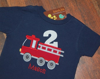 Fire Truck Birthday Shirt, Firetruck Birthday Shirt, Boys Birthday Shirt, Firetruck Birthday, Navy Blue