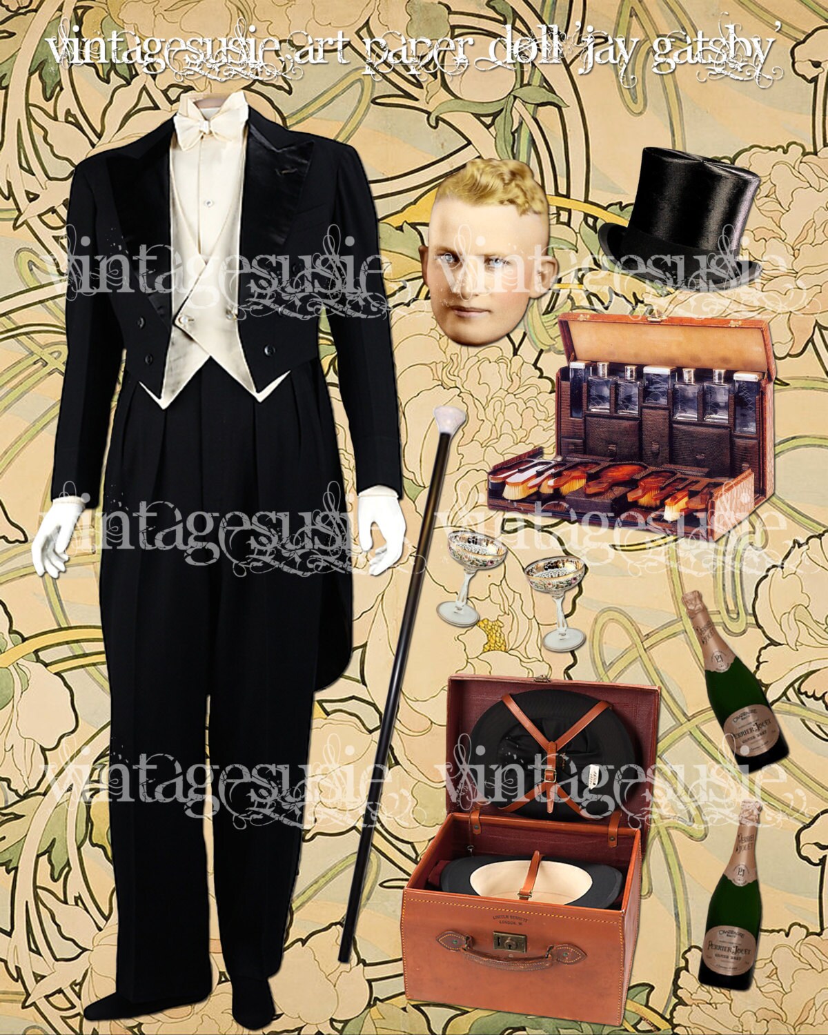 F Scott Fitzgerald GREAT GATSBY Art Paper Doll Collage Sheet