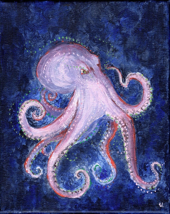 Octopus in Deep Water Acrylic Painting 8x10 | Etsy | Sea creatures art ...