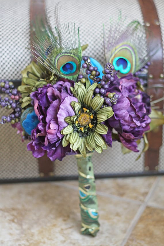 Peacock Wedding Bridesmaid Bouquet - Handmade Keepsake Bridal Party Bouquets - Made to Order