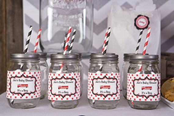 Items similar to Firetruck Themed Water Bottle Labels - Firetruck Baby Shower Decorations in Red ...