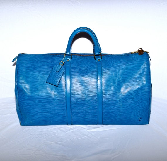 LOUIS VUITTON Keepall 55 Blue Epi Leather Duffel Bag Large
