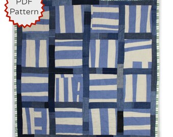 Modern Quilting Pattern. Improvisational Quilt Pattern. Basketweave Improv Quilt Downloadable PDF Pattern from Peppermint Pinwheels