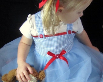 Dorothy Costume Tutu Dress: Blue & White tutu dress with red sparkle, wonderful wizard of oz, birthday party, costume, dress-up, adjustable