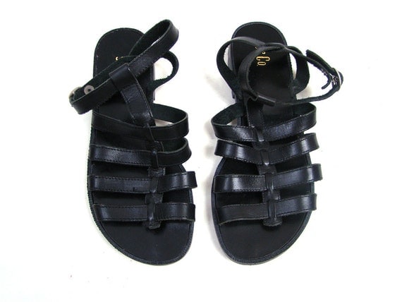 Vintage Black Leather Woven Gladiator Sandals Size 7