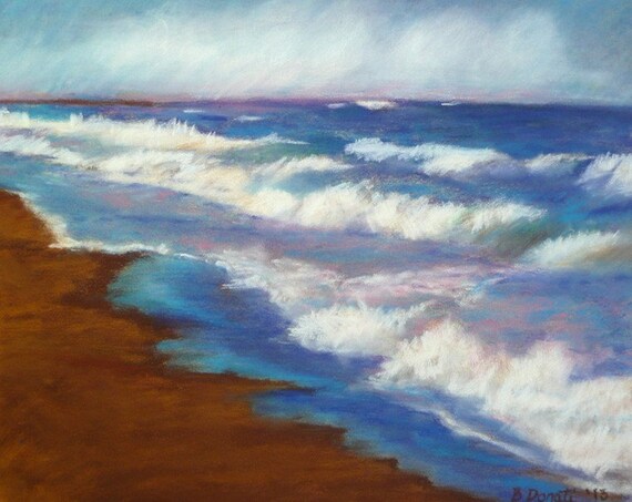 Original Pastel Drawing Atlantic Ocean OOAK