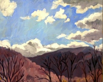 Sunny Autumn Clouds, Berkshires. Realist Oil Painting, 18x24 Plein Air Impressionist Landscape, Oil on Canvas, Signed Original Fine Art