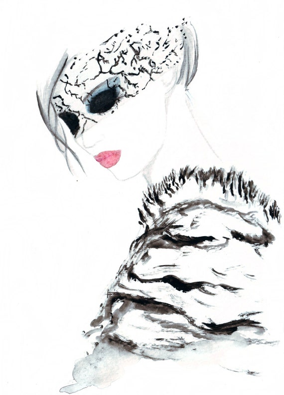 Watercolour fashion illustration Titled An Evening with Chanel