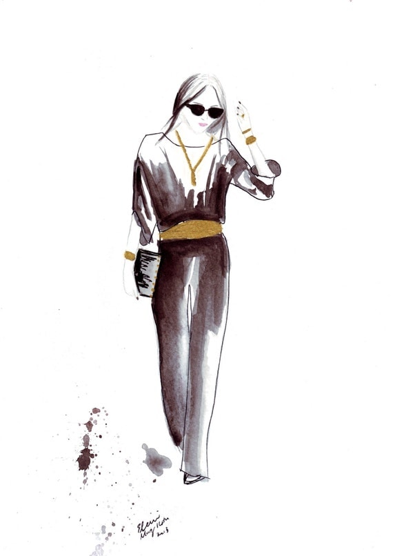 Watercolour Fashion illustration Titled City Pantsuit