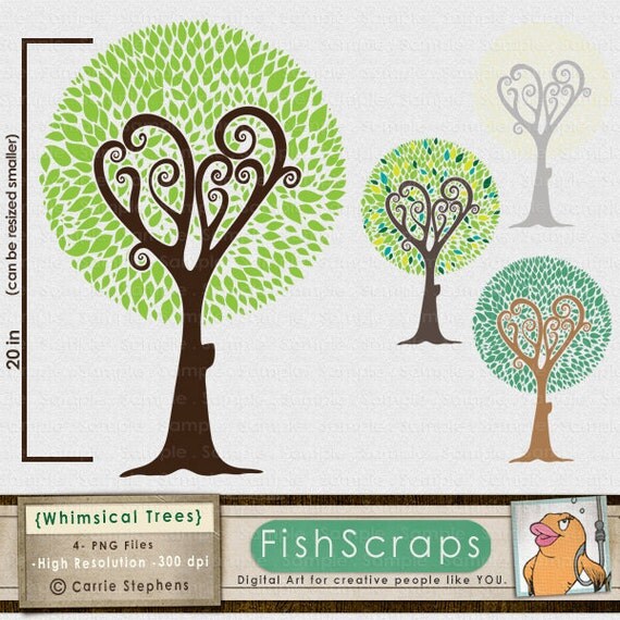 Printable Tree ClipArt, Tree Clip Art Instant Download, Tree Illustration, Commercial Use Card Making Graphic, Digital Scrapbook Il_570xn