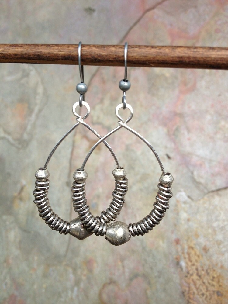 Silver Hoop Earrings Tribal Jewelry Ethnic Silver Earrings