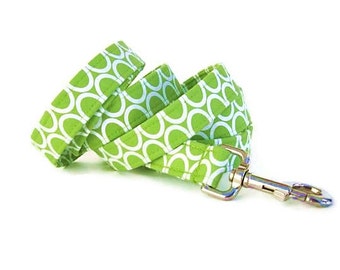 Lime Green Dog Leash - Circles on Lime - 6 Foot Length