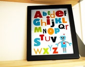 Alphabet Robot Boy Wall Print, 8 x 10, Robot illustration and Typography Wall Print Poster Boy Room A359 Il_170x135