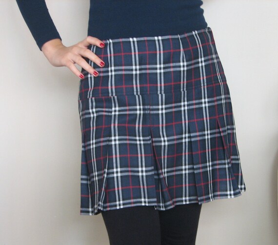 Items Similar To Navy Blue White Red Schoolgirl Tartan Plaid Pleated