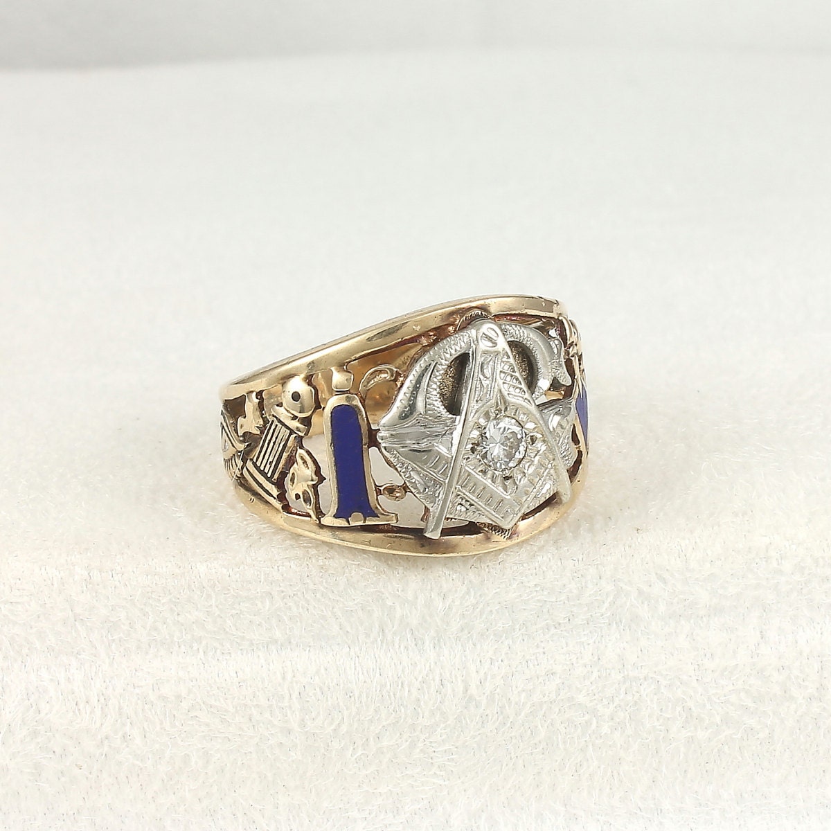 Masonic Antique 10K Gold & Diamond Ring 1910