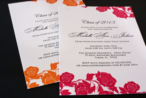 Class of 2016 graduation announcement / party invitation - printed custom color floral - Digital Version Available Il_570xn