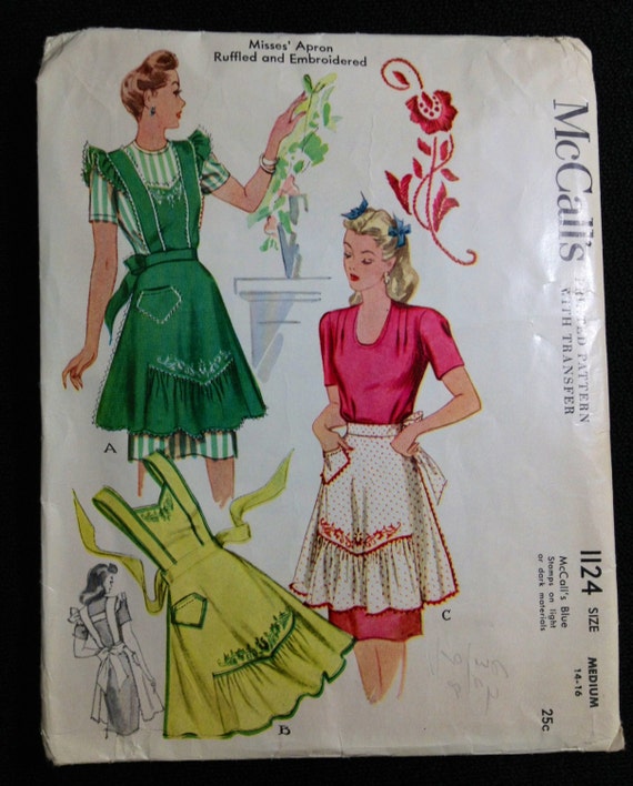 Vintage apron pattern McCall's 1124 1940s 1050s Ruffled