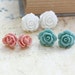 Rose Stud Earrings, Dusty Pink Rose Post Earrings, Aqua Blue, White Flower Jewelry, Vintage Style Surgical Steel SpringShabby Chic Jewelry