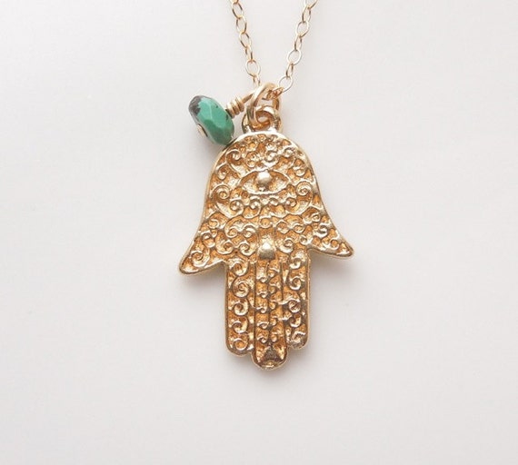 Gold Hamsa Necklace with Turquoise