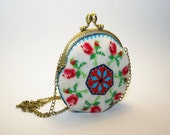 Hand-beaded Knit Purse, floral design beaded purse, frame purse, ooak purse