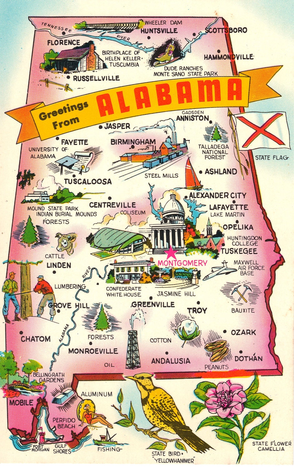 Greetings From Alabama Vintage Postcard by heritagepostcards