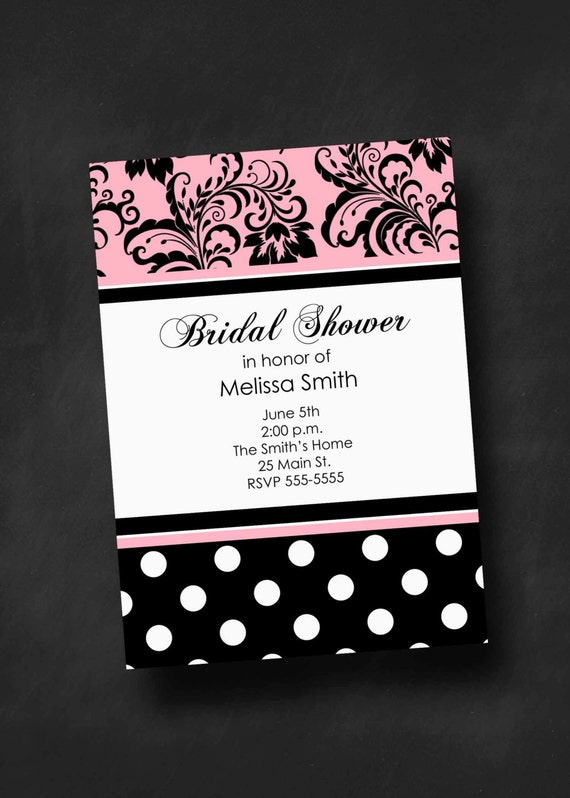 Black, White, Pink Bridal Shower Invitation (Digital File) Il_570xn