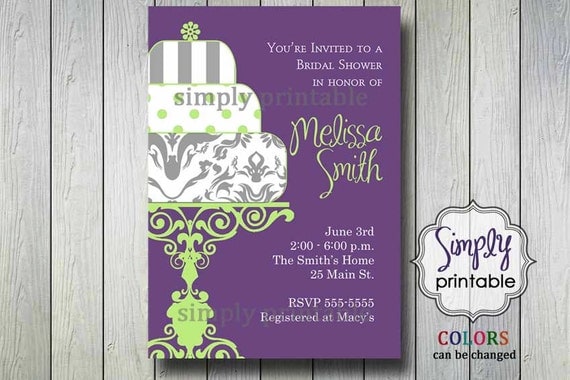 Bridal Shower Invitation Purple Lime Green