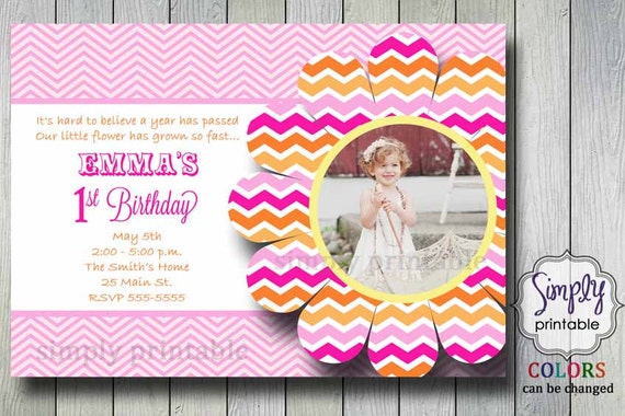 Pink Orange Chevron Girls Birthday Invitation Il_570xn