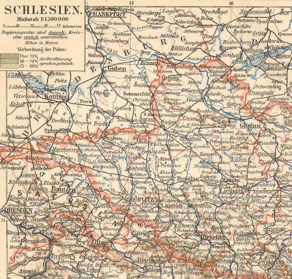 1905 Original Antique Map of the Prussian by CabinetOfTreasures